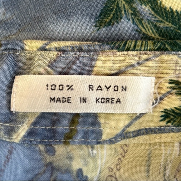 Vintage Pierre Cardin Rayon Hawaiian Button Down Shirt Blue and Tan Size Large - Picture 6 of 6